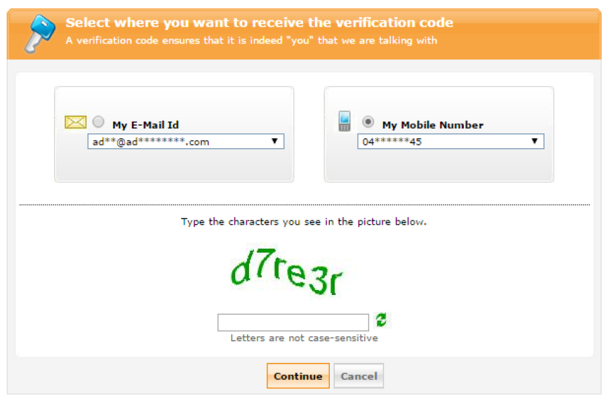 Captcha code screen shot